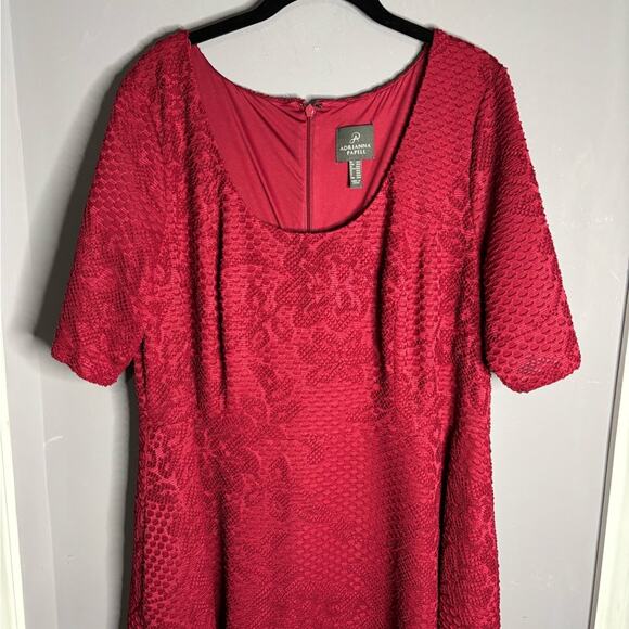 Adrianna Papell Red Textured Short Sleeve A Line Dress Scoop Neck Size 16W - Picture 2 of 8